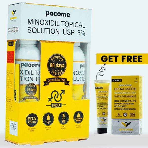 Pacome Minoxidil Topical Solution USP 5 Free Sunscreen SPF 60 Pacome